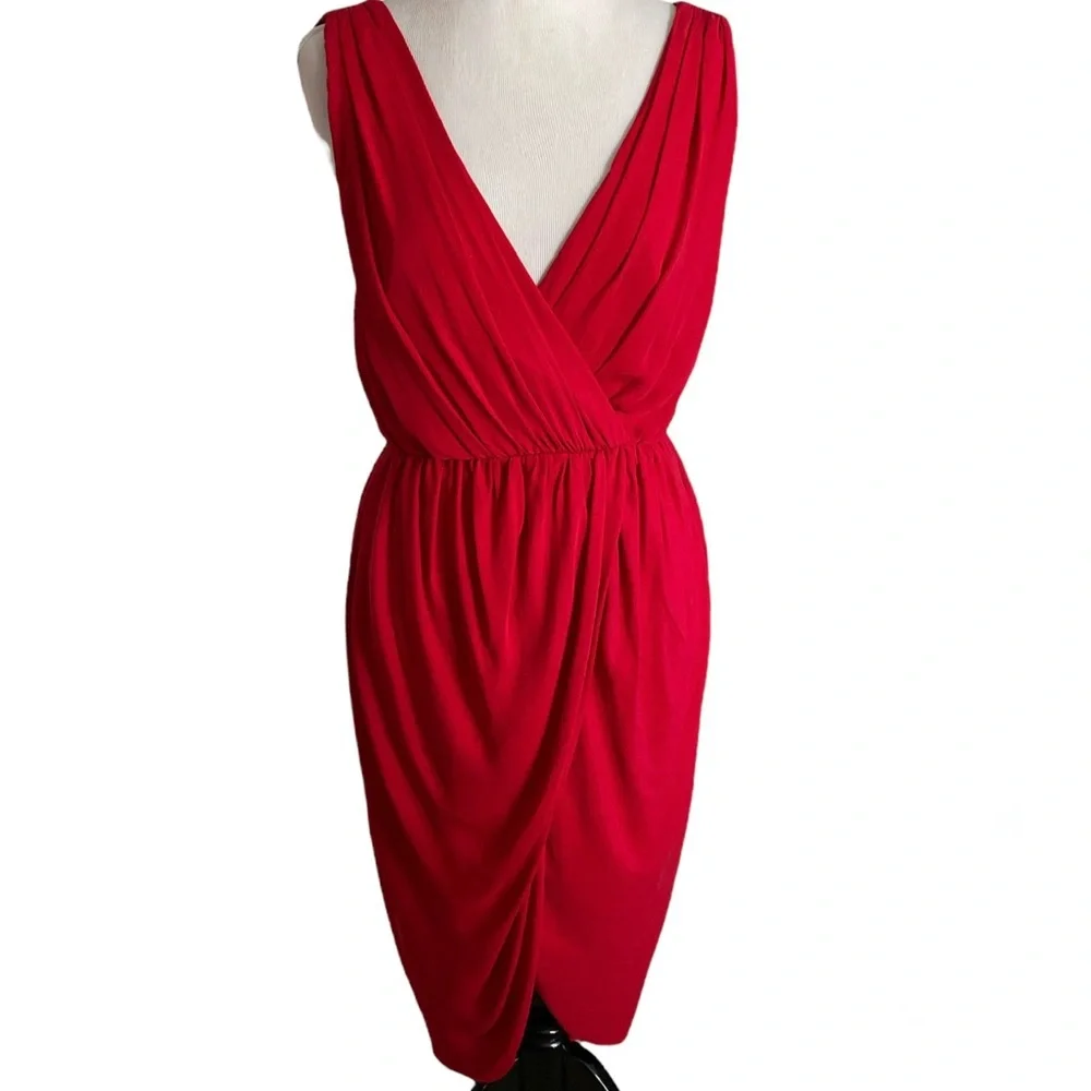 ALICE + OLIVIA red tulip hem 100% silk Marielle draped sleeveless dress 0
